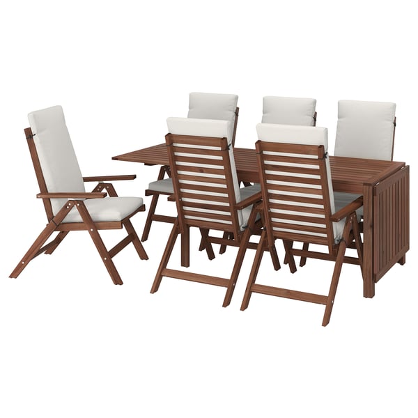 ÄPPLARÖ Table + 6 reclining chairs, outdoor, brown stained/Frösön