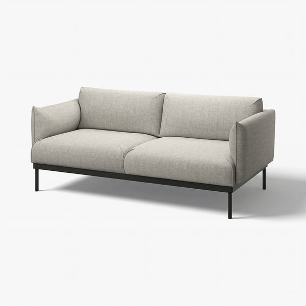 ÄPPLARYD sofa: modern, grey, fabric-covered, with sleek metal legs.