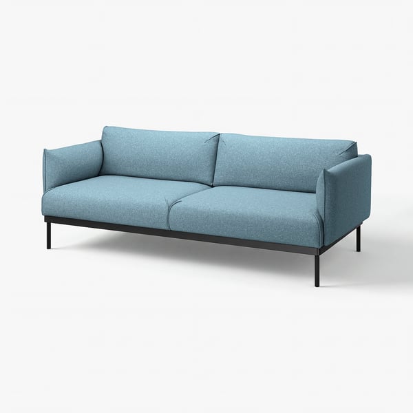 ÄPPLARYD blue sofa: modern, comfy design with thin metal legs and plush upholstery.