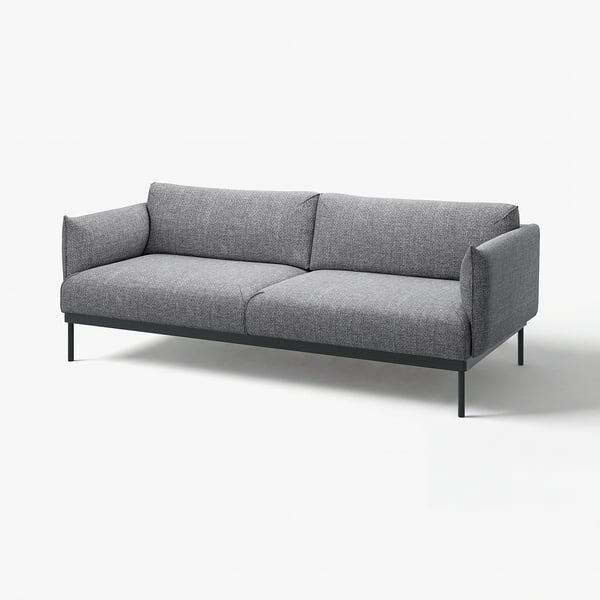 A grey ÄPPLARYD sofa with minimalist design, supported by metal legs.