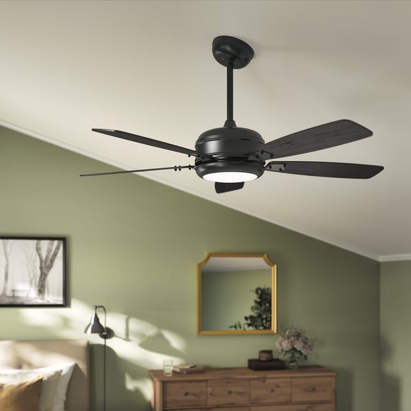 AKTERSKARP / BRUNALGER Ceiling fan w extension downrod, wood effect dark gray