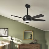 AKTERSKARP / BRUNALGER Ceiling fan w extension downrod, wood effect dark gray