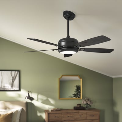 AKTERSKARP / BRUNALGER Ceiling fan w extension downrod, wood effect dark gray