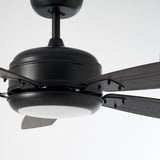 AKTERSKARP LED ceiling fan with light, dimmable/wood effect dark gray