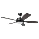 AKTERSKARP LED ceiling fan with light, dimmable/wood effect dark gray