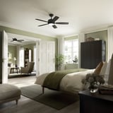 AKTERSKARP LED ceiling fan with light, dimmable/wood effect dark gray