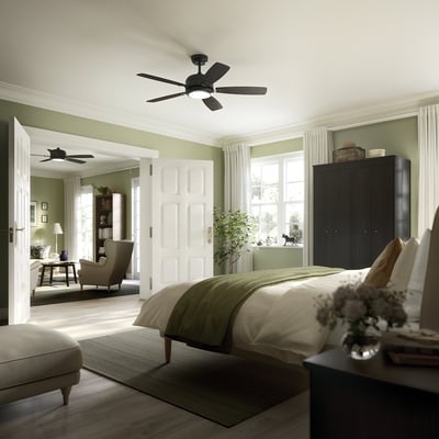 AKTERSKARP LED ceiling fan with light, dimmable/wood effect dark gray
