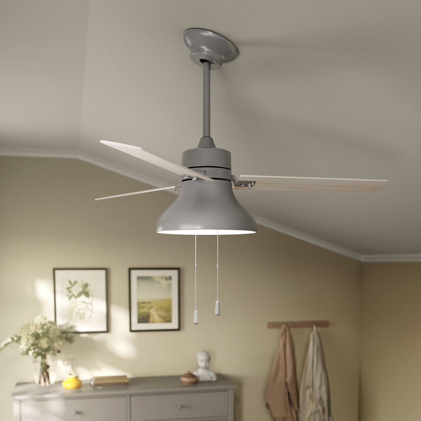 Ceiling fan w extension downrod, wood effect gray 2
