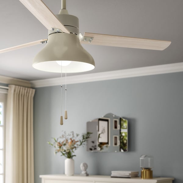 AKTERSTAGAD Ceiling fan with light, wood effect beige
