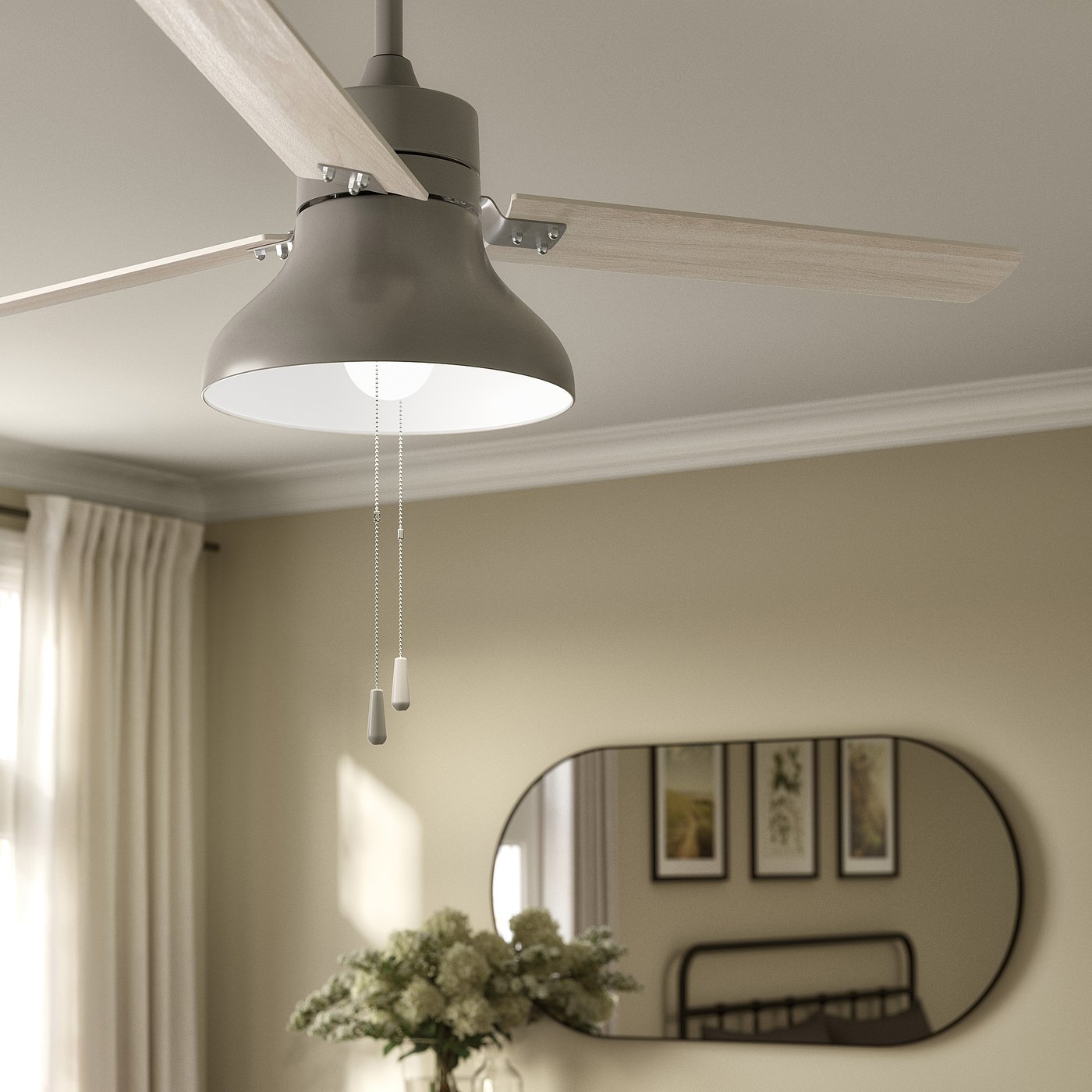 Ceiling fan with light, wood effect gray 3