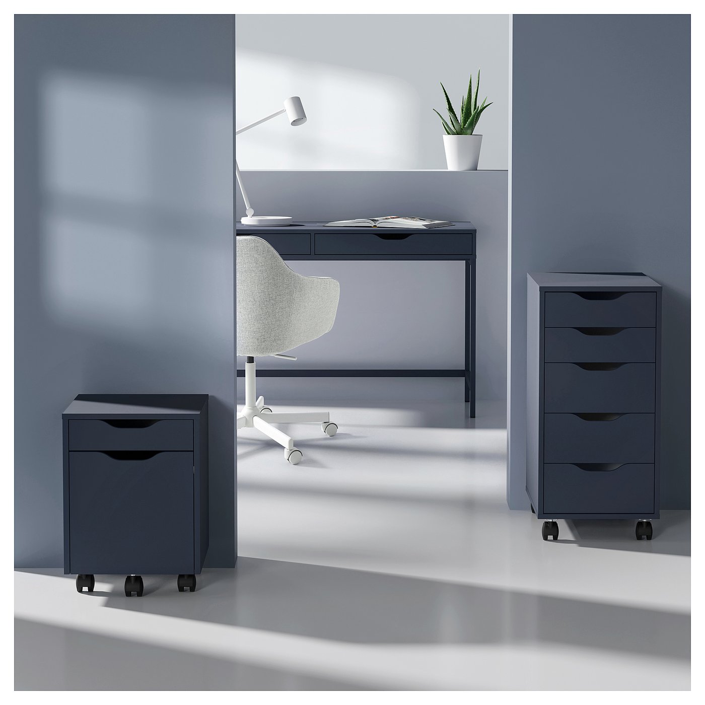 ALEX drawer unit on casters, black-blue, 141/8x297/8