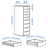 ALEX Drawer unit with 9 drawers, black-brown, 14 1/8x45 5/8 "