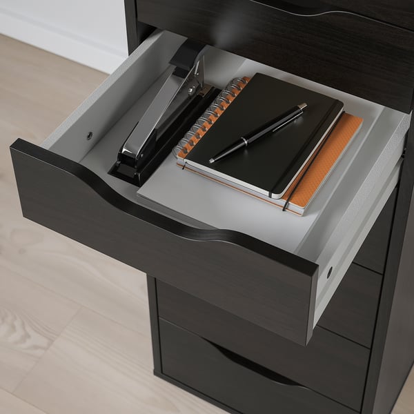 ALEX Drawer unit with 9 drawers, black-brown, 14 1/8x45 5/8 "
