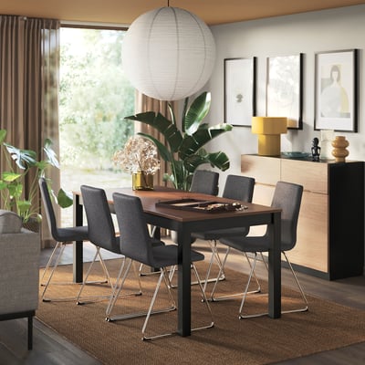 ÅLHULT / LILLÅNÄS Table and 6 chairs, black-brown/Gunnared dark grey chrome plated, 66 7/8x31 1/2 "