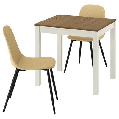 ÅLHULT / NORDMANSSKÄR Table and 2 chairs, beige/brown/Letafors yellow-beige black, 31 1/2x29 1/8 "