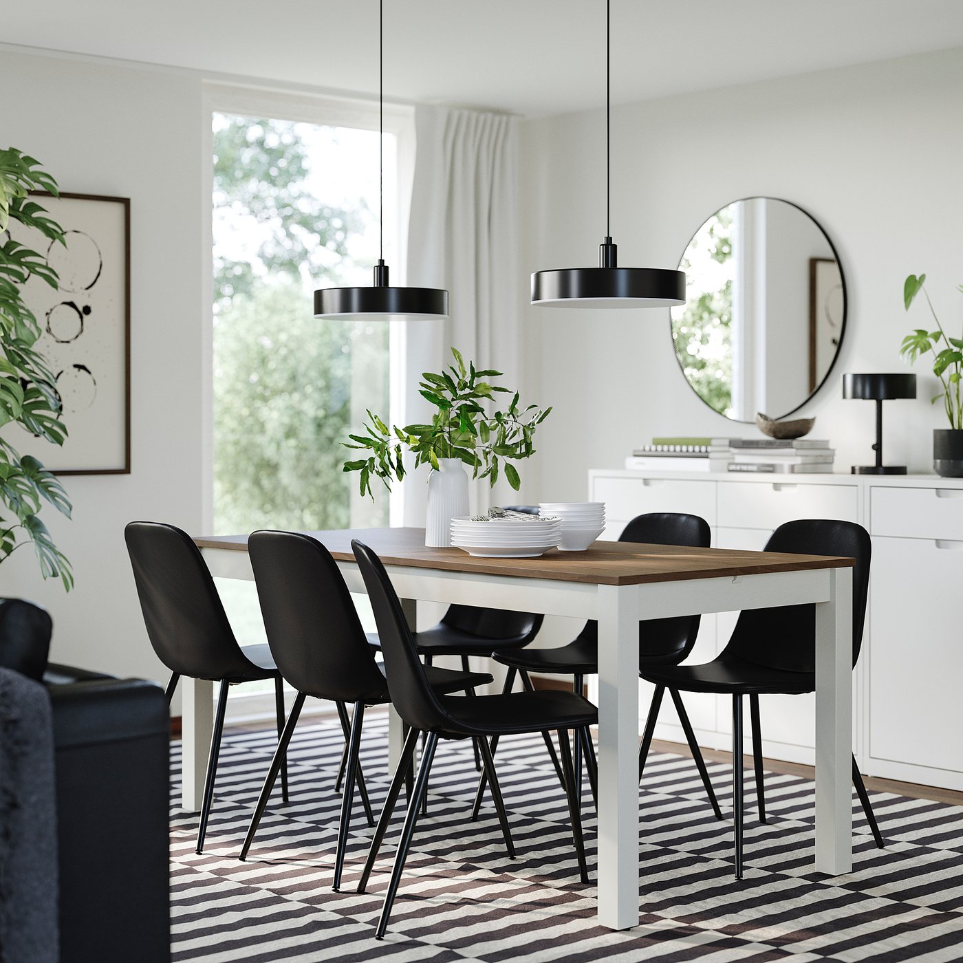 Table and 6 chairs, beige/brown/Bomstad black black 3