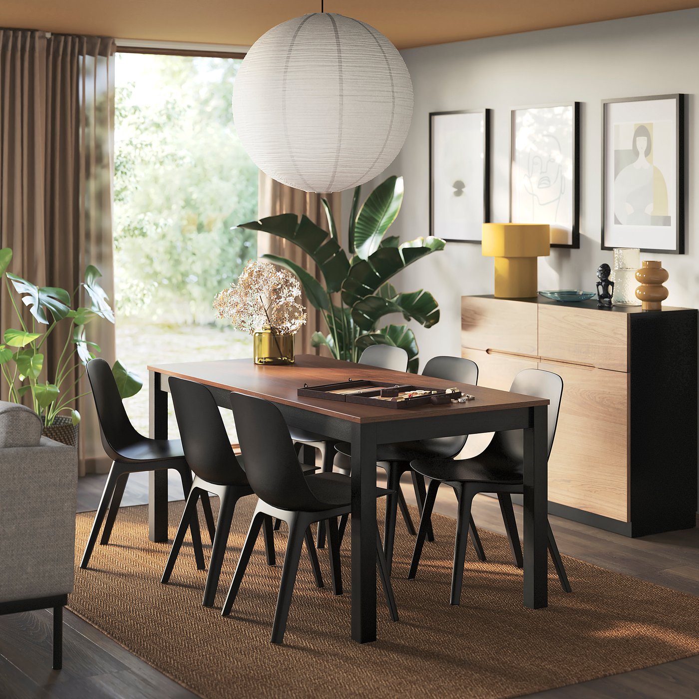 ÅLHULT / ODGER table and 6 chairs, black-brown/anthracite, 667