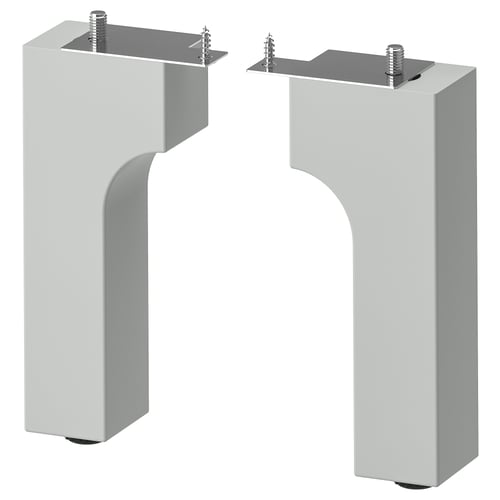 Pair of ALMAÅN legs in white, sturdy solid wood, with adjustable stainless steel plates for wall-mounted cabinets.
