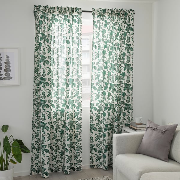 Alpklover Curtains 1 Pair White Dark Green 57x98 Ikea
