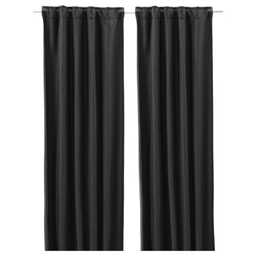 ANNAKAJSA Room darkening curtains, 1 pair - anthracite/with heading tape 57x98 "