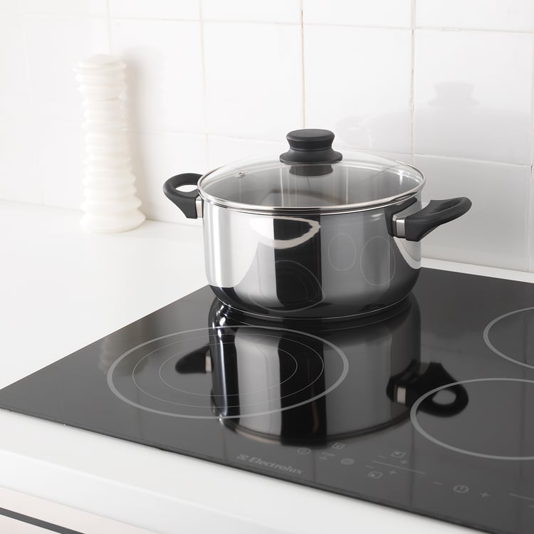 ANNONS Pot with lid, glass, stainless steel, Height 5" Diameter 9" IKEA