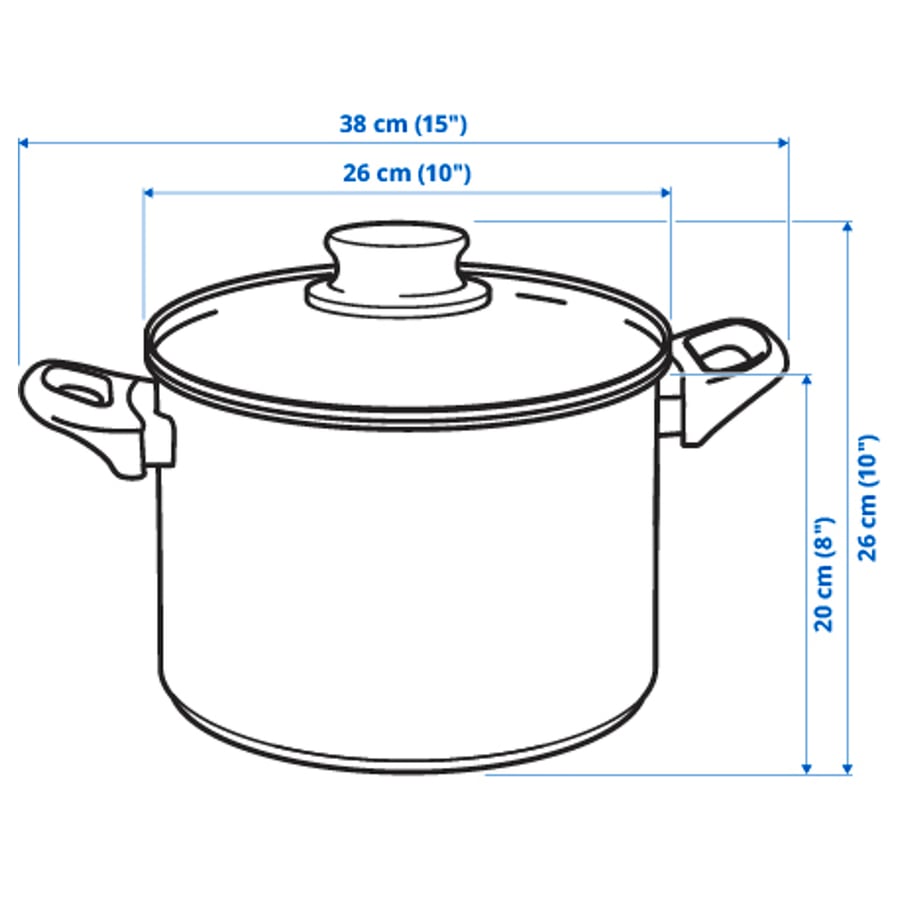 ANNONS Pot with lid, glass, stainless steel, Height 8" Diameter 10