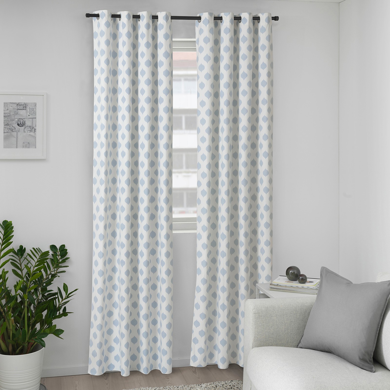 ANTENNMAL Curtains, 1 pair white/light blue IKEA