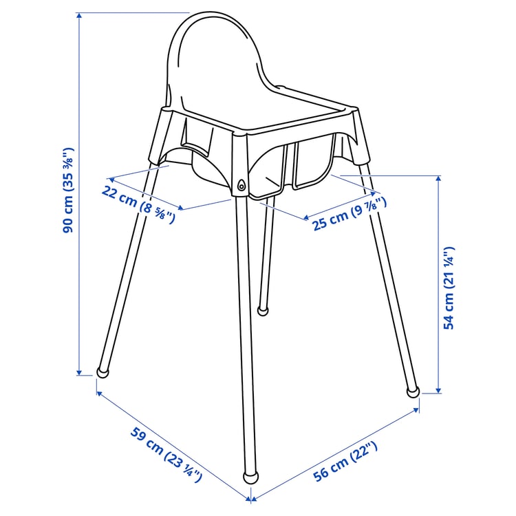 ANTILOP high chair with safety belt, white/silver color IKEA