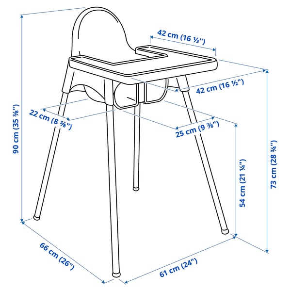 ANTILOP High chair with tray, white/white