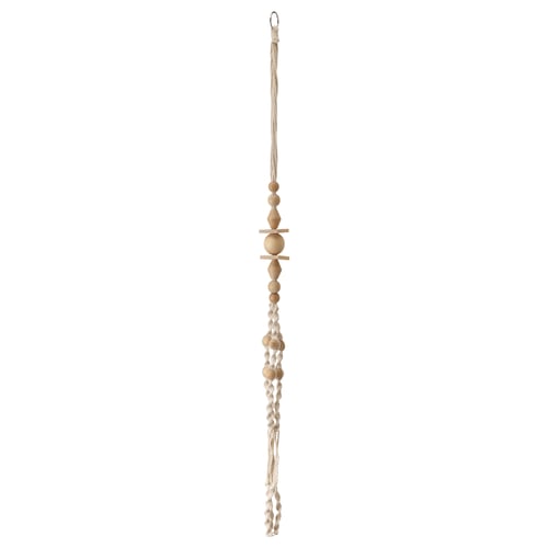 ANVÄNDBAR hanging decor: wooden beads in natural colour, macrame design. Vertical, handcrafted with cotton and birch.