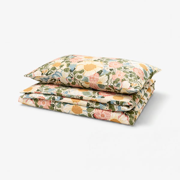 ARENBOK Duvet cover and pillowcase(s), beige/floral pattern, Twin