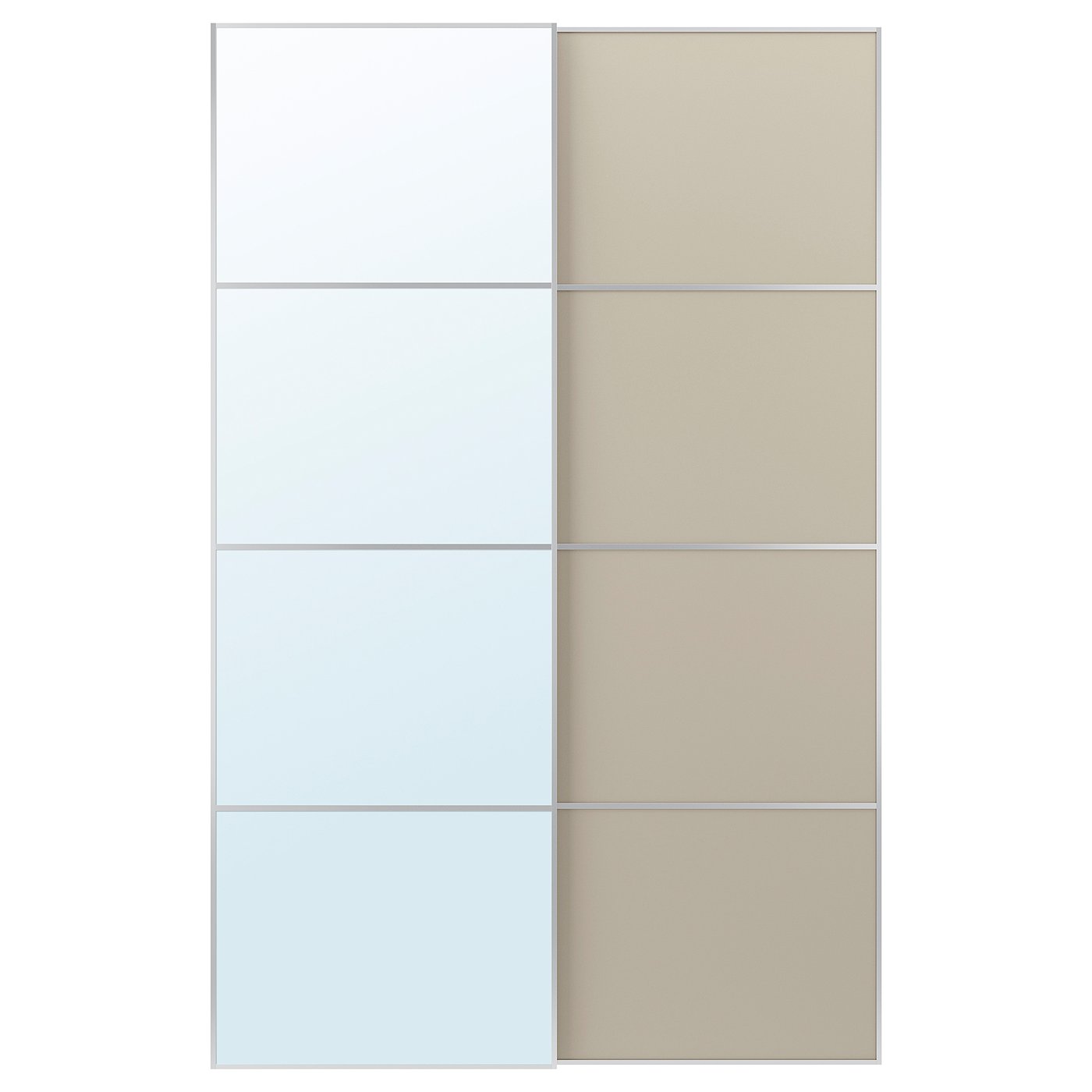 Pair Of Sliding Doors, Aluminum Mirror Glass/Double Sided Gray-Beige