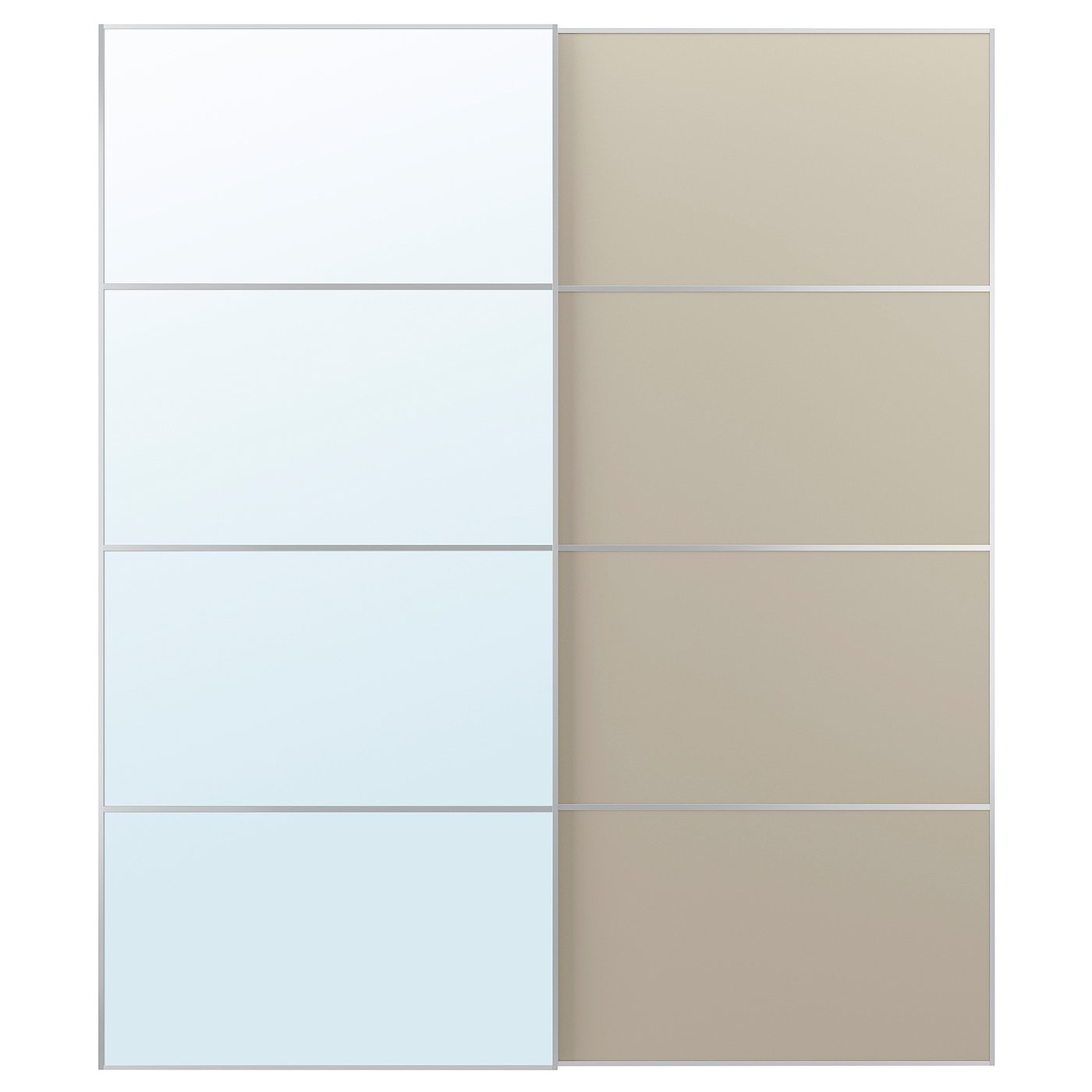 Pair Of Sliding Doors, Aluminum Mirror Glass/Double Sided Gray-Beige