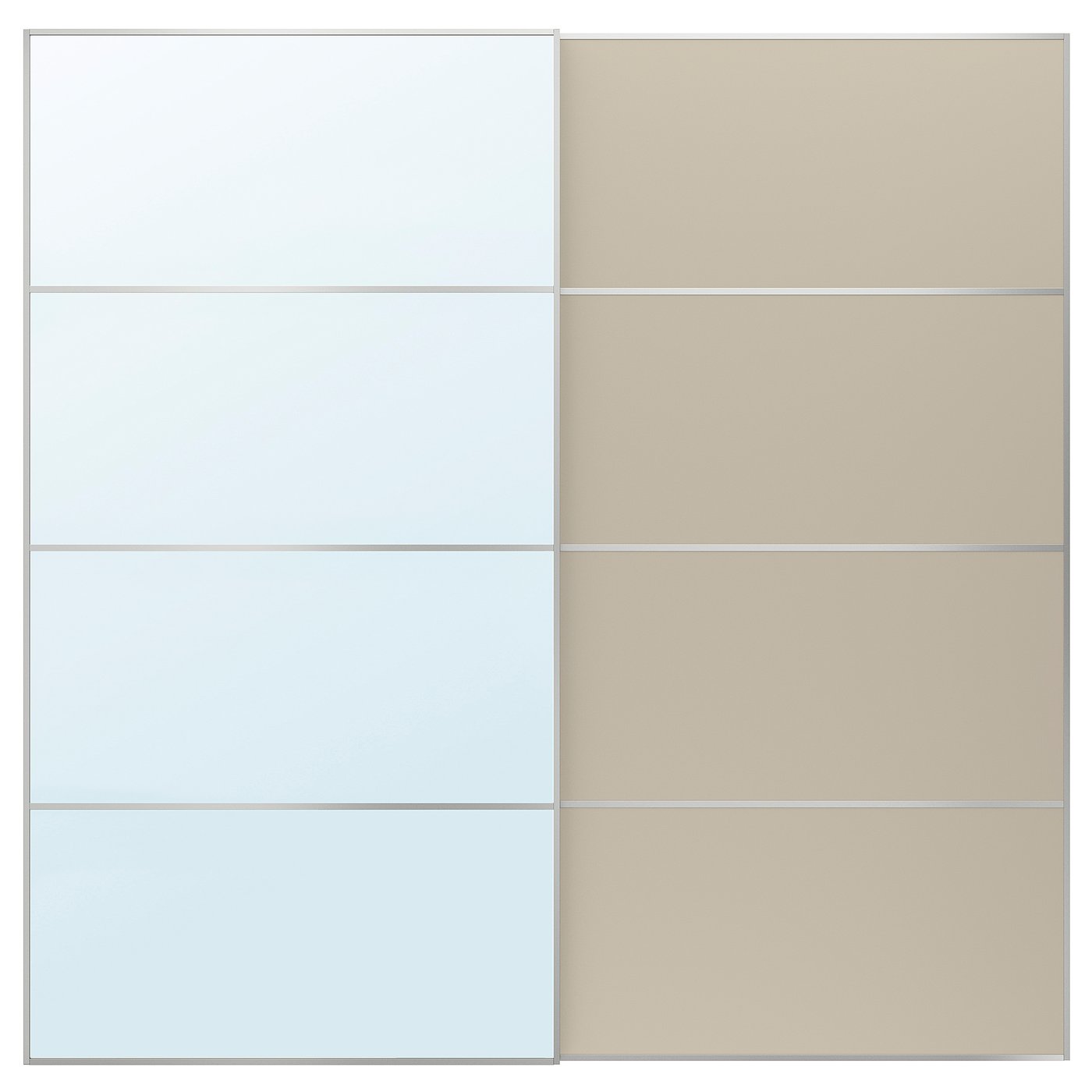 Pair Of Sliding Doors, Aluminum Mirror Glass/Double Sided Gray-Beige