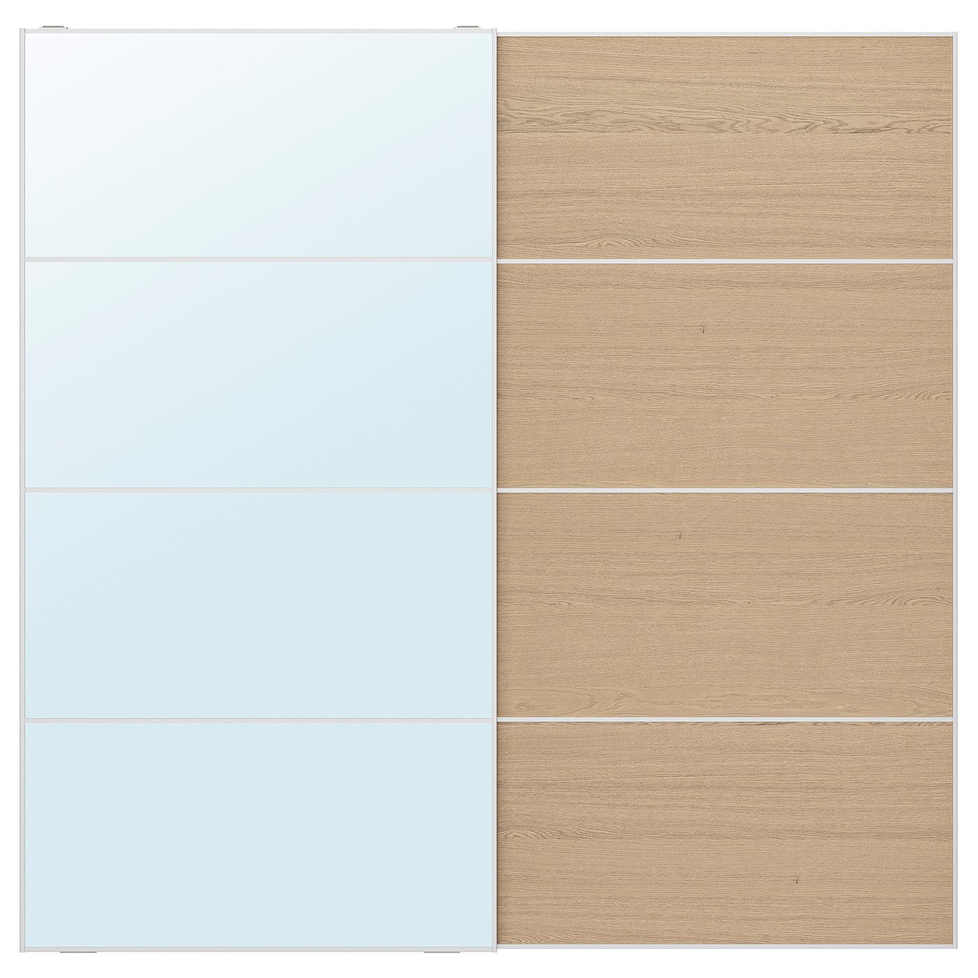 Pair Of Sliding Doors, Aluminum Mirror Glass/Double Sided White Stained Oak Effect