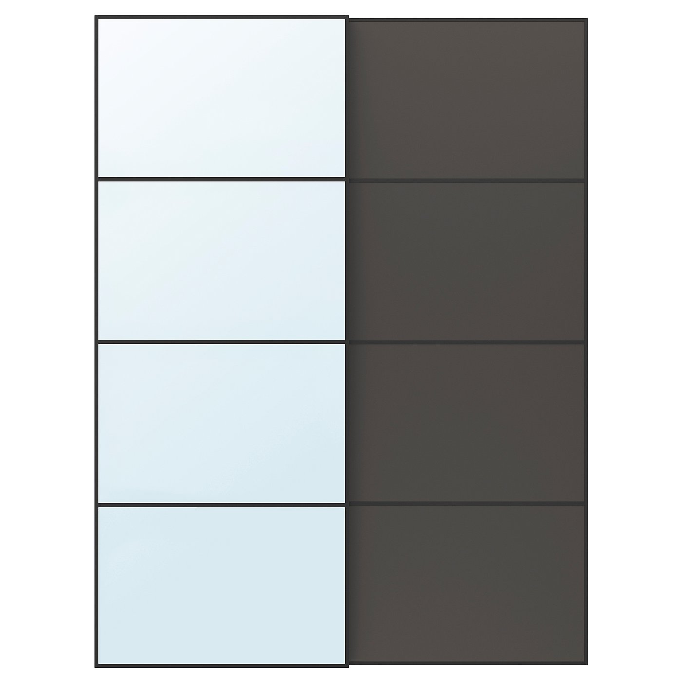 Pair Of Sliding Doors, Black Mirror Glass/Double Sided Dark Gray