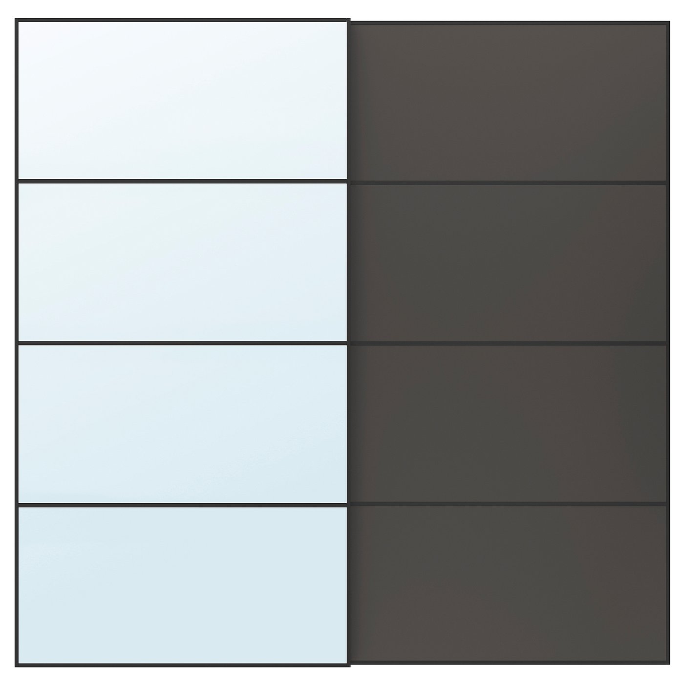Pair Of Sliding Doors, Black Mirror Glass/Double Sided Dark Gray