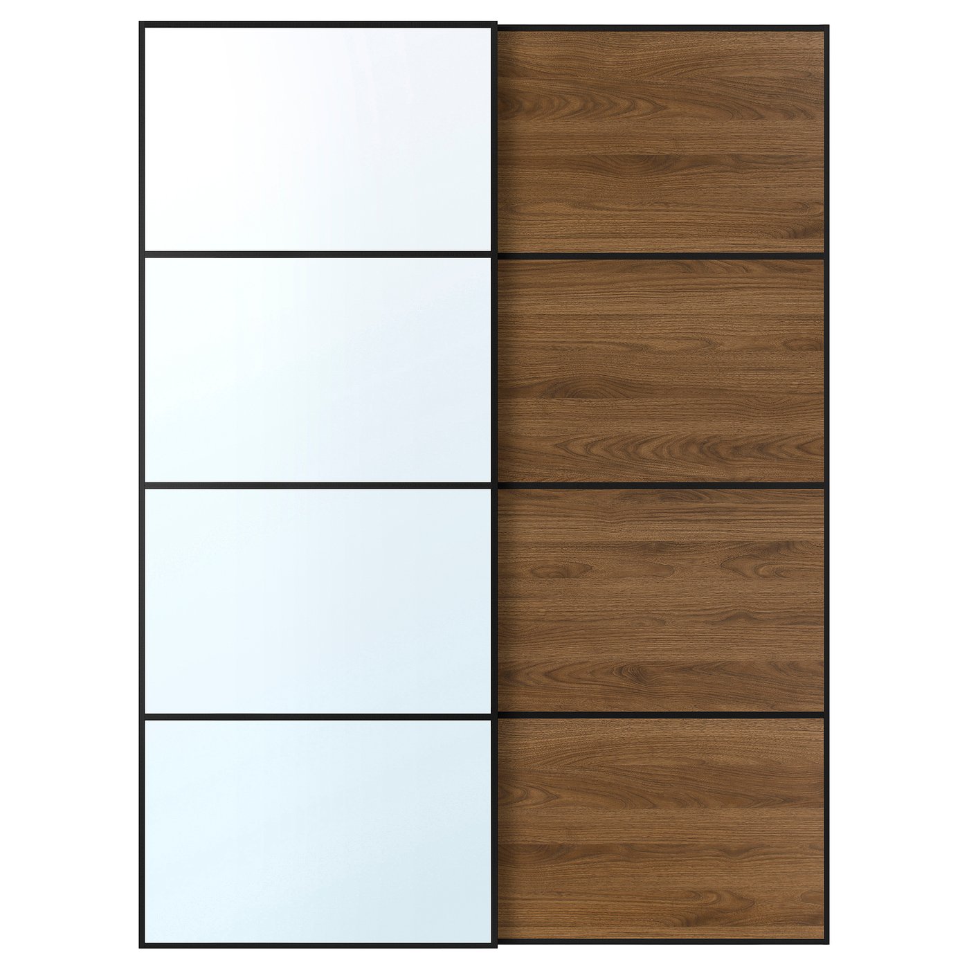 Pair Of Sliding Doors, Black Mirror Glass/Double Sided Walnut