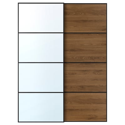AULI mirror-finish sliding door panel, wooden inner panel, framed in black.