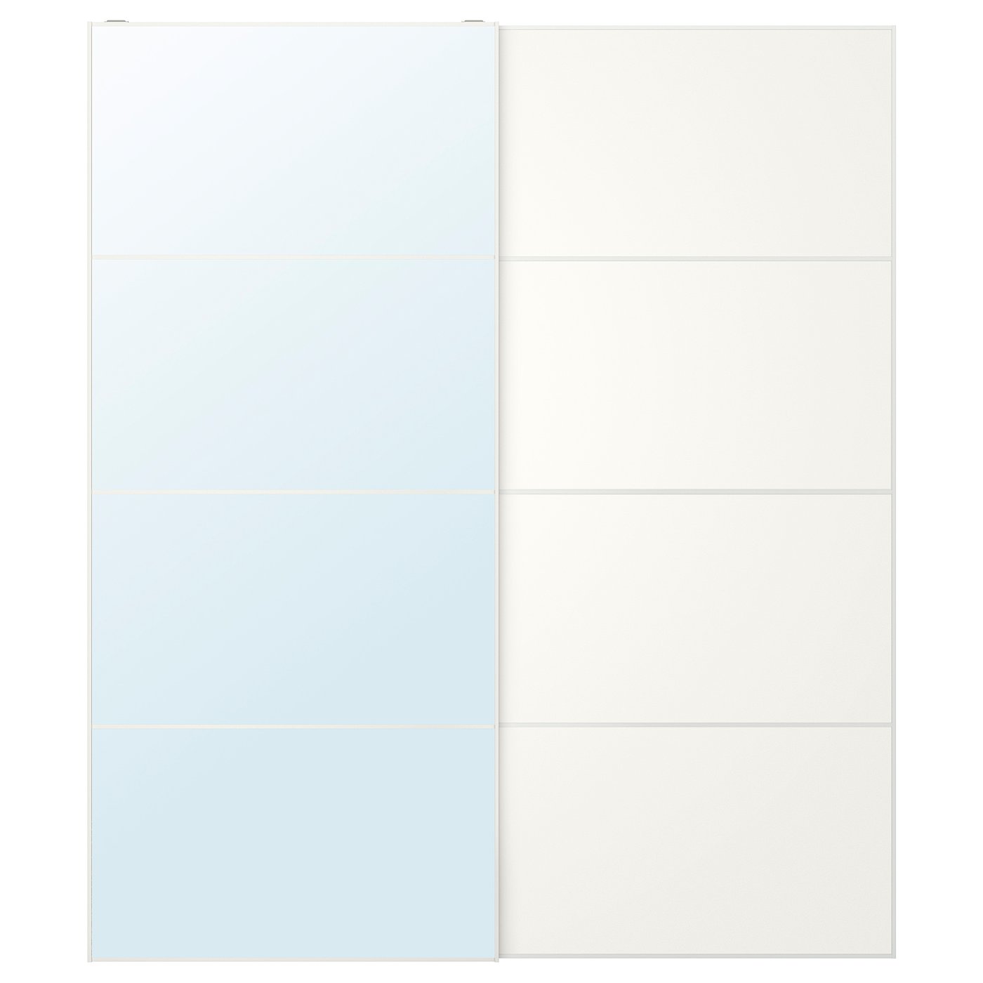 Pair Of Sliding Doors, White Mirror Glass/Double Sided White