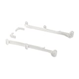 The AURDAL storage systems metal parts, white, steel, including brackets and rods, laid out separately.