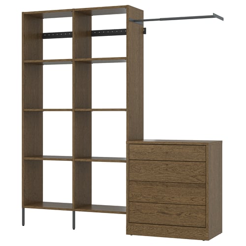 AURDAL / TONSTAD Bedroom furniture, set of 2, brown stained oak veneer/dark gray