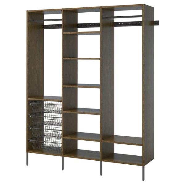 AURDAL Wardrobe combination, brown stained oak veneer/dark gray, 74 3/4x15 3/4x87 "