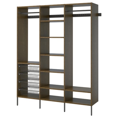 AURDAL Wardrobe combination, brown stained oak veneer/dark gray, 74 3/4x15 3/4x87 "