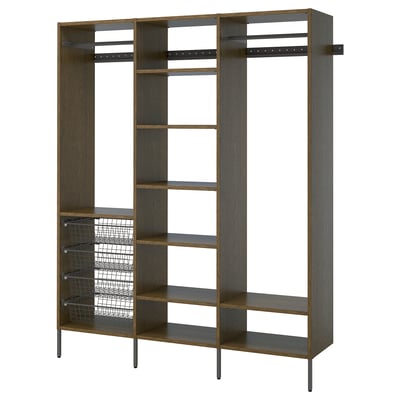 AURDAL Wardrobe combination, brown stained oak veneer/dark gray, 74 3/4x15 3/4x87 "