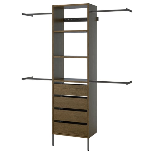 AURDAL Wardrobe combination, brown stained oak veneer/dark gray, 68 1/2-94 1/2x15 3/4x87 "