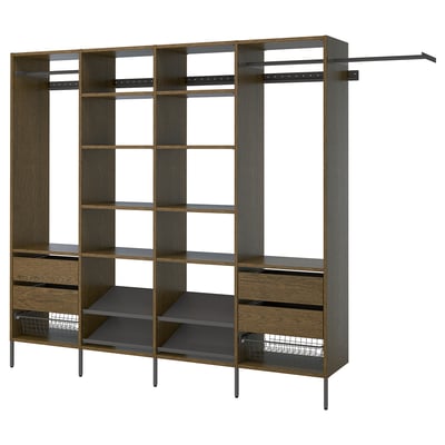 AURDAL Wardrobe combination, brown stained oak veneer/dark gray, 118 7/8-132 7/8x15 3/4x87 "