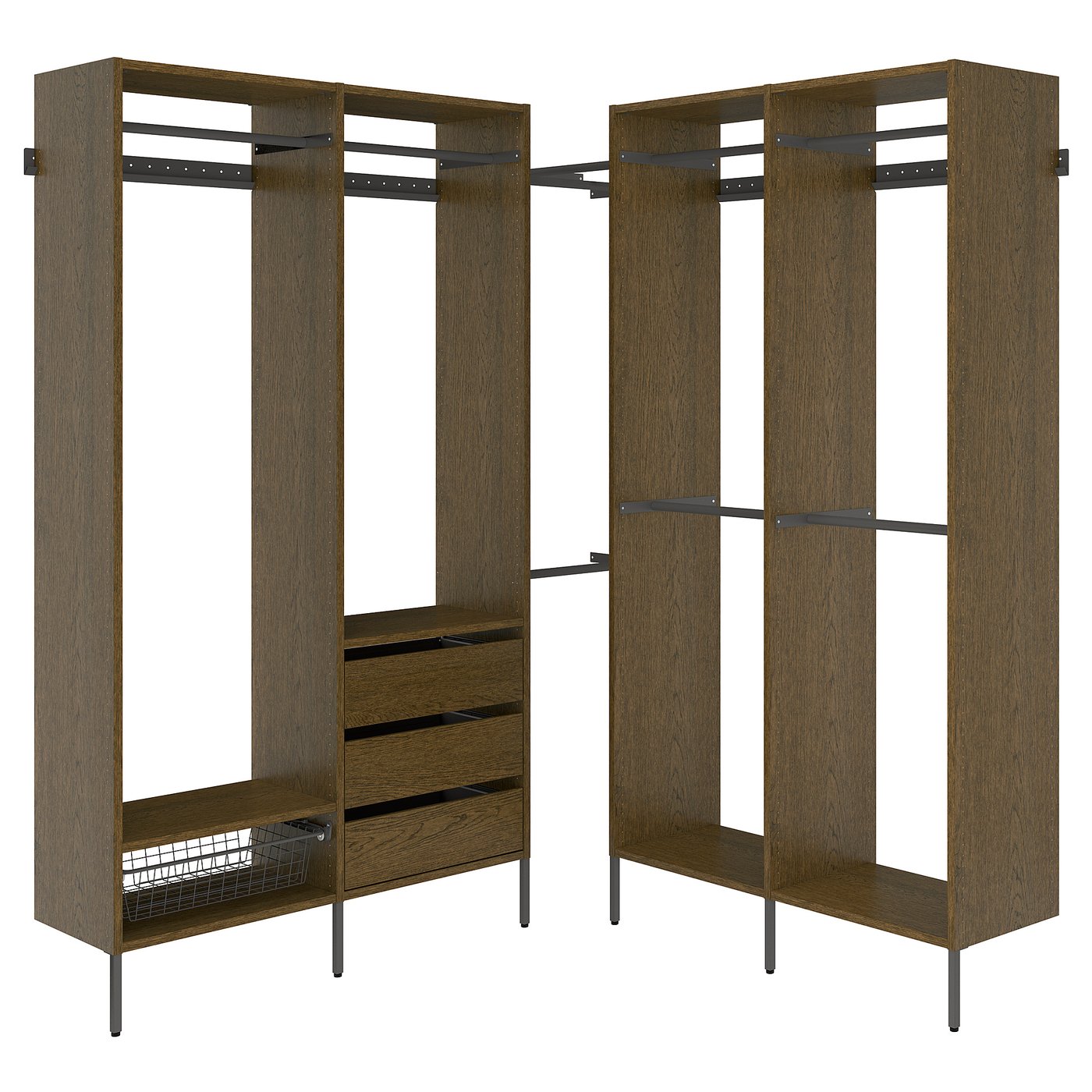 AURDAL wardrobe combination, brown stained oak veneer/dark gray