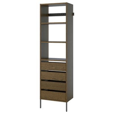 AURDAL Wardrobe combination, brown stained oak veneer/dark gray, 25 5/8x15 3/4x87 "