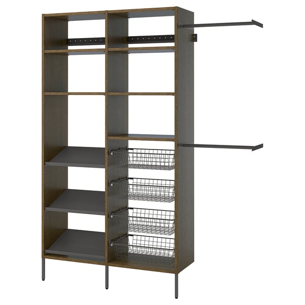 AURDAL Wardrobe combination, brown stained oak veneer/dark gray, 70 5/8-83 5/8x15 3/4x87 "